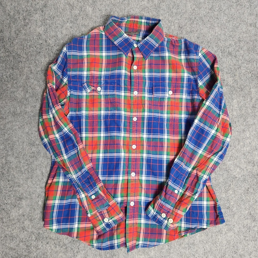LL Bean Flannel Shirt Men L Multicolor Madras Plaid Long Sleeve Button Down‎